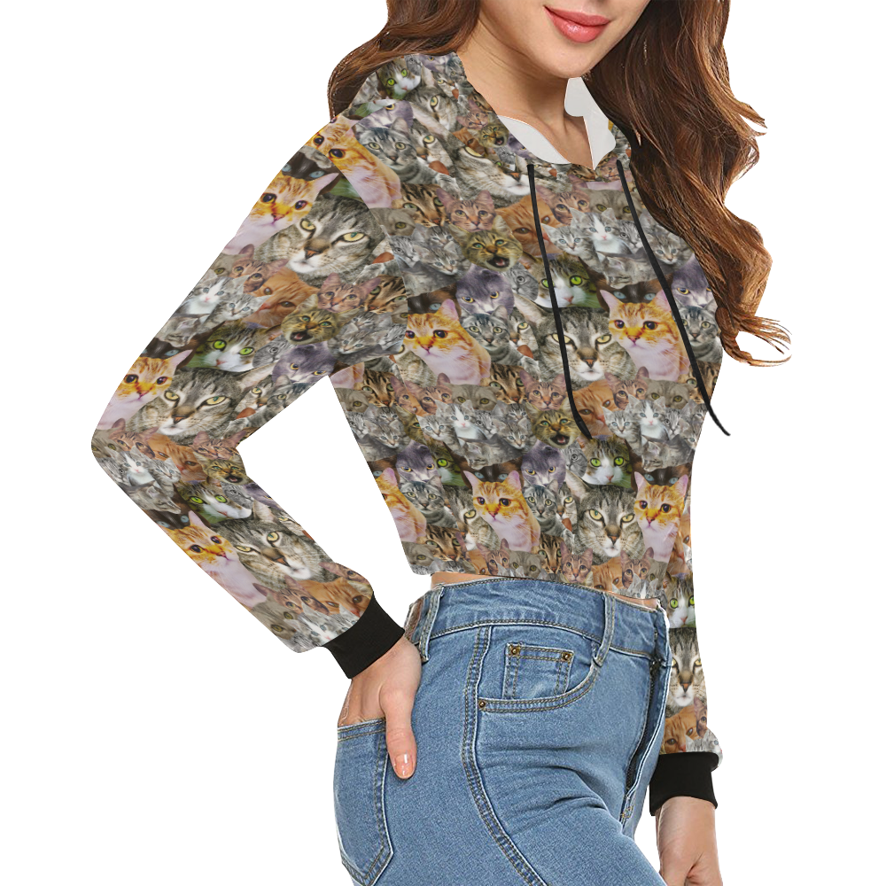 Cat pattern All Over Print Crop Hoodie for Women (Model H22)