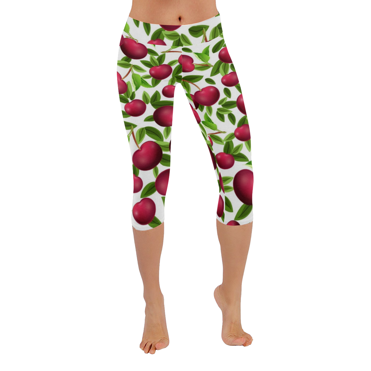 Cherries Women's Low Rise Capri Leggings (Invisible Stitch) (Model L08)