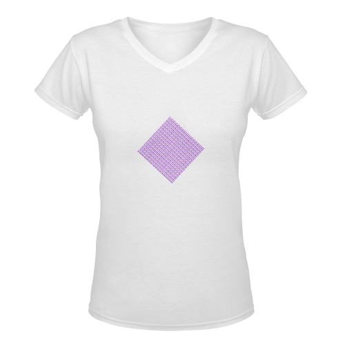 NUMBERS Collection Diamond Symbols Purple/White Women's Deep V-neck T-shirt (Model T19)