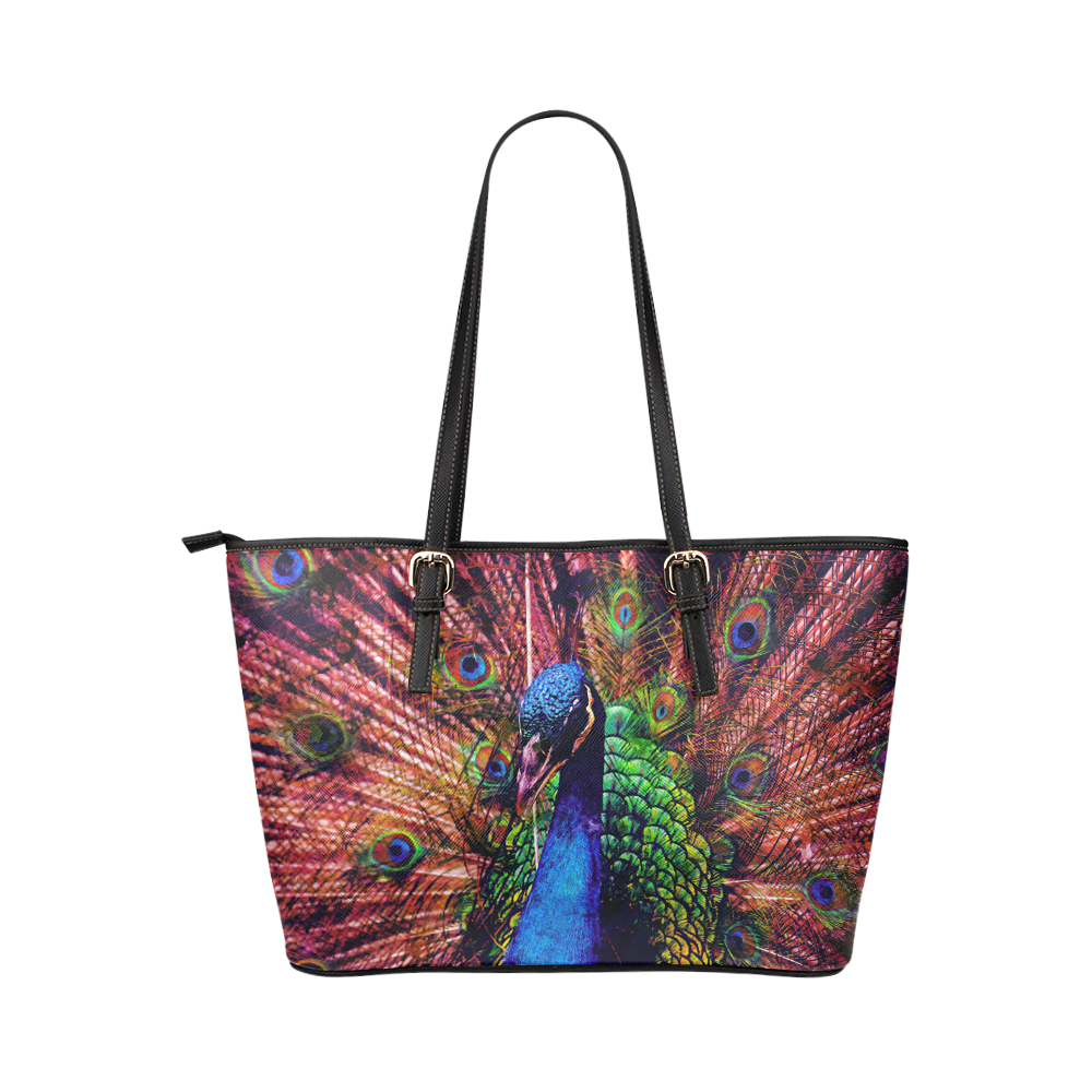 Impressionist Peacock Leather Tote Bag/Small (Model 1651)