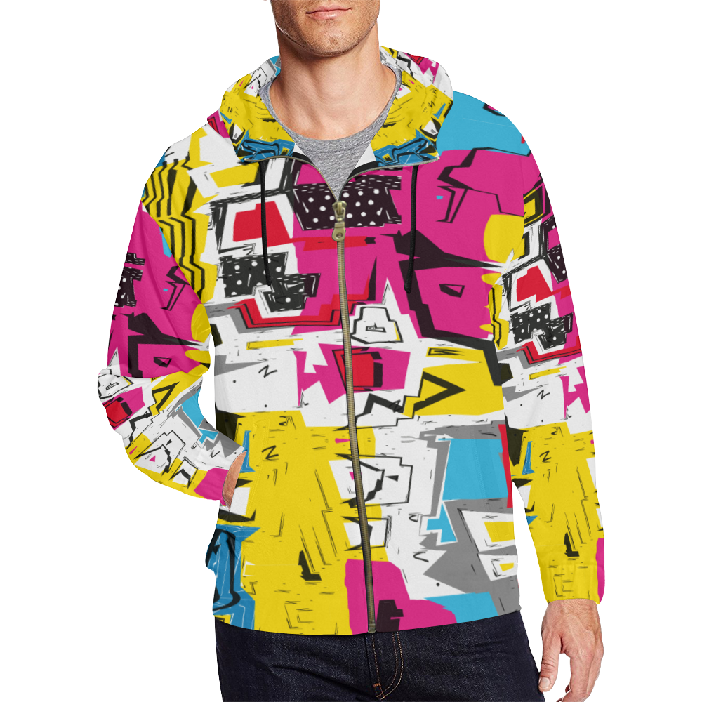 Distorted shapes All Over Print Full Zip Hoodie for Men (Model H14)