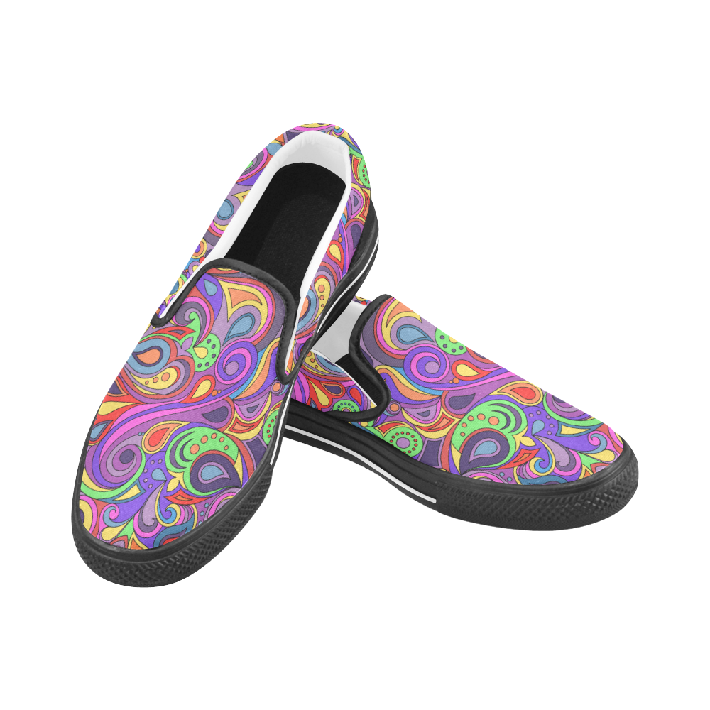 Psychedelic Hippy Doodle by ArtformDesigns Women's Slip-on Canvas Shoes (Model 019)
