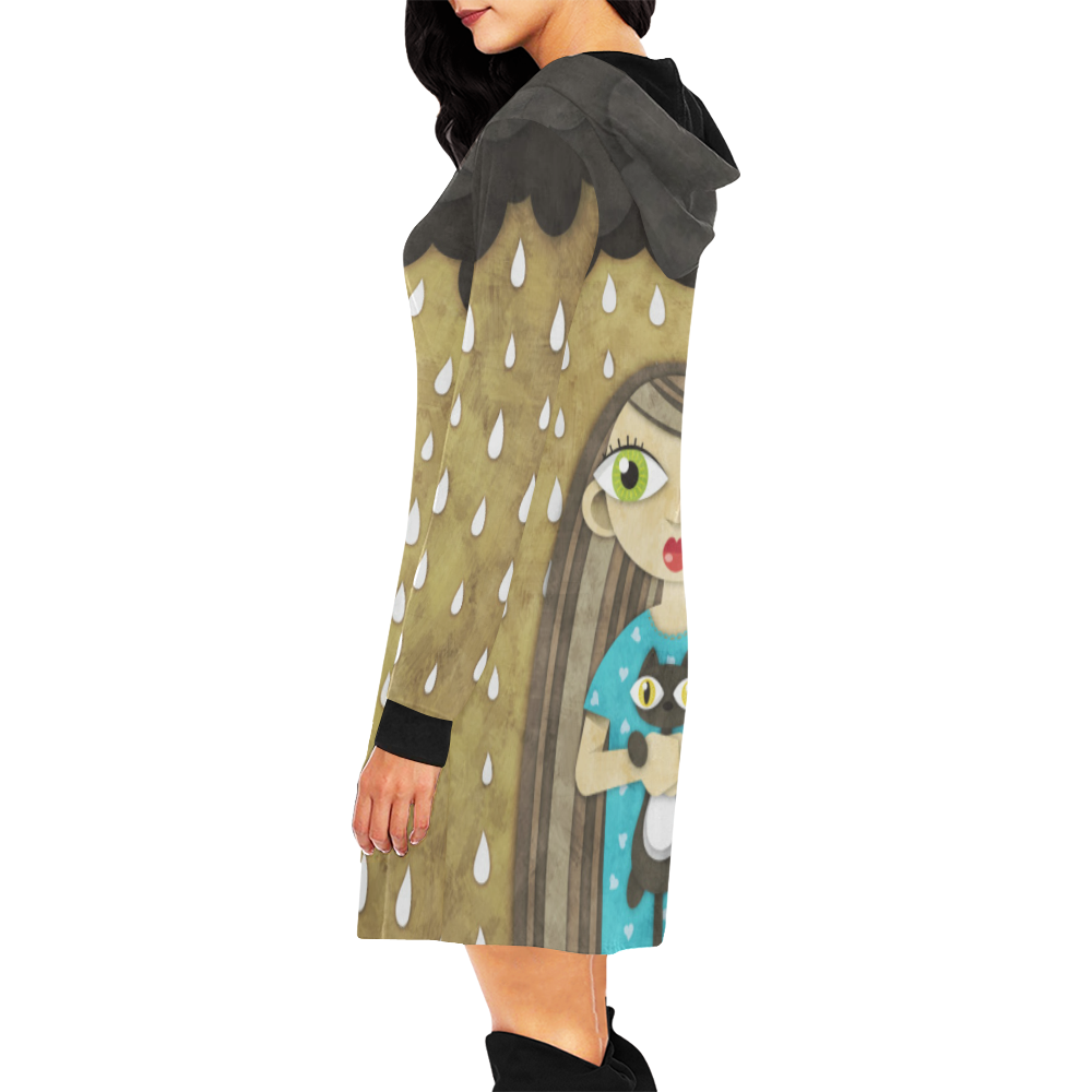 We Love Rain All Over Print Hoodie Mini Dress (Model H27)