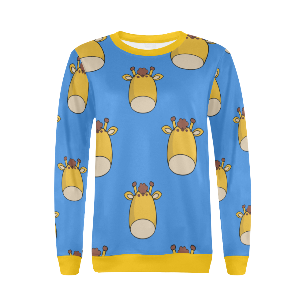 Giraffes Blue All Over Print Crewneck Sweatshirt for Women (Model H18)