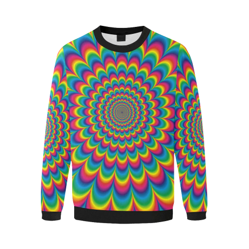 Crazy Psychedelic Flower Power Hippie Mandala Men's Oversized Fleece Crew Sweatshirt (Model H18)
