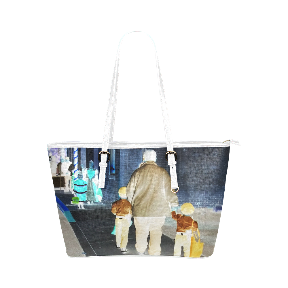 Ghosts roaming the street white Leather Tote Bag/Small (Model 1651)
