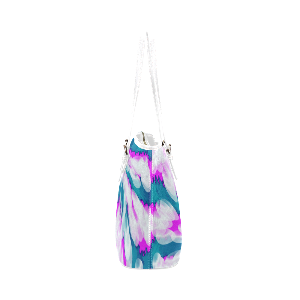 Turquoise Pink Tie Dye Swirl Abstract Leather Tote Bag/Small (Model 1651)