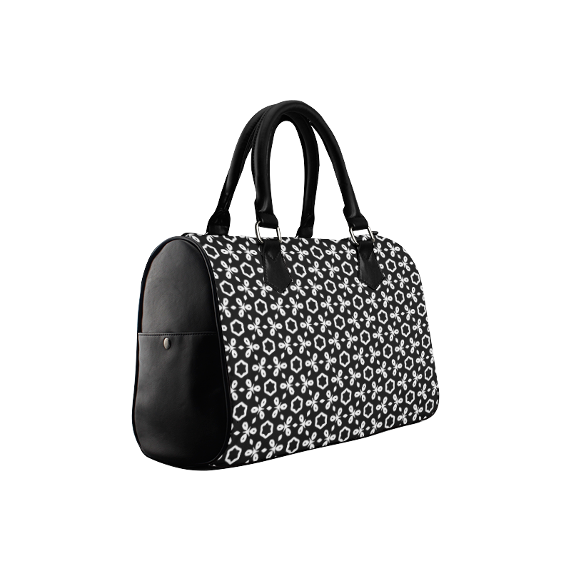 geometric pattern black and white Boston Handbag (Model 1621)