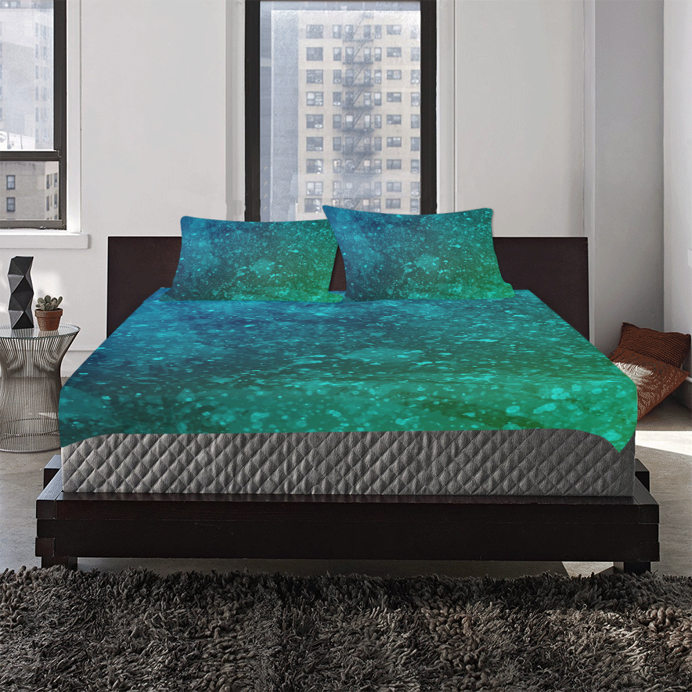Blue and Green Abstract 3-Piece Bedding Set