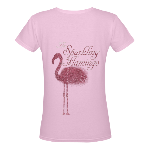 The Sparkling Flamingo Design By Me by Doris Clay-Kersey Women's Deep V-neck T-shirt (Model T19)