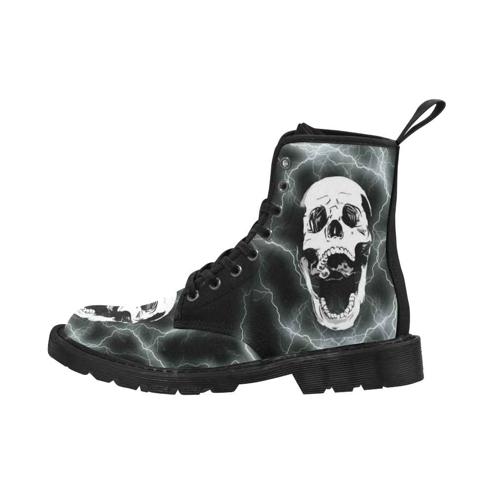 Thunder Struck Death Skull Gothic Martin Boots for Men (Black) (Model 1203H)