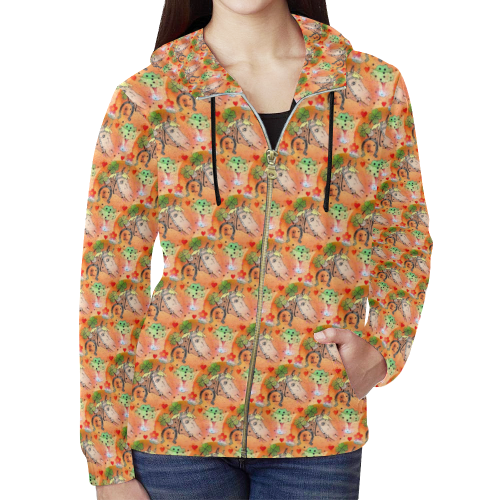 Horse Popart by Nico Bielow All Over Print Full Zip Hoodie for Women (Model H14)