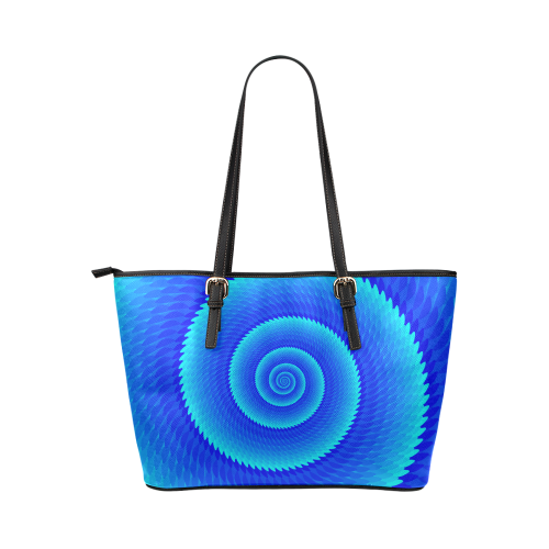 Royal blue wave spiral Leather Tote Bag/Large (Model 1651)