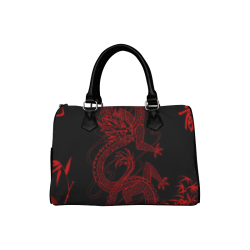 Japanese Kanji Dragon Spirit Leather Boston Handbag (Model 1621)