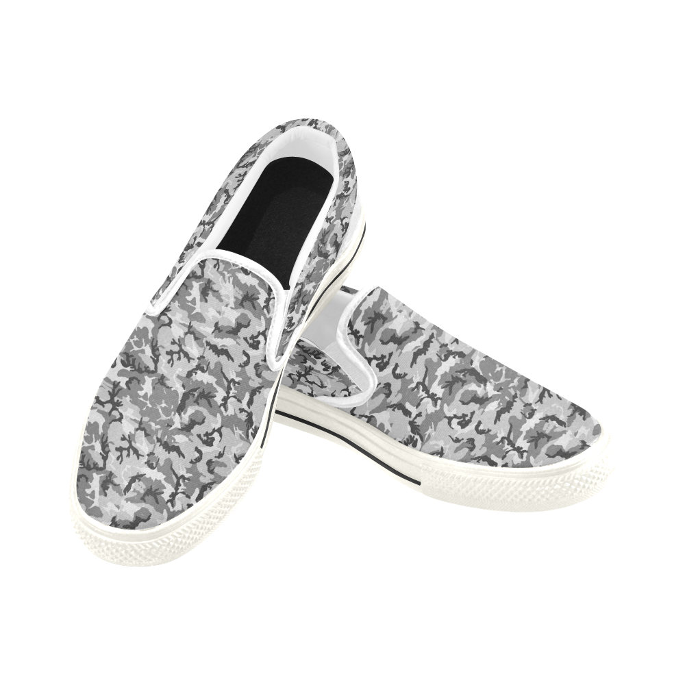 Woodland Urban City Black/Gray Camouflage Slip-on Canvas Shoes for Kid (Model 019)