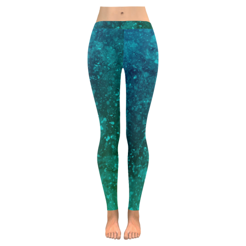 Blue and Green Abstract Women's Low Rise Leggings (Invisible Stitch) (Model L05)