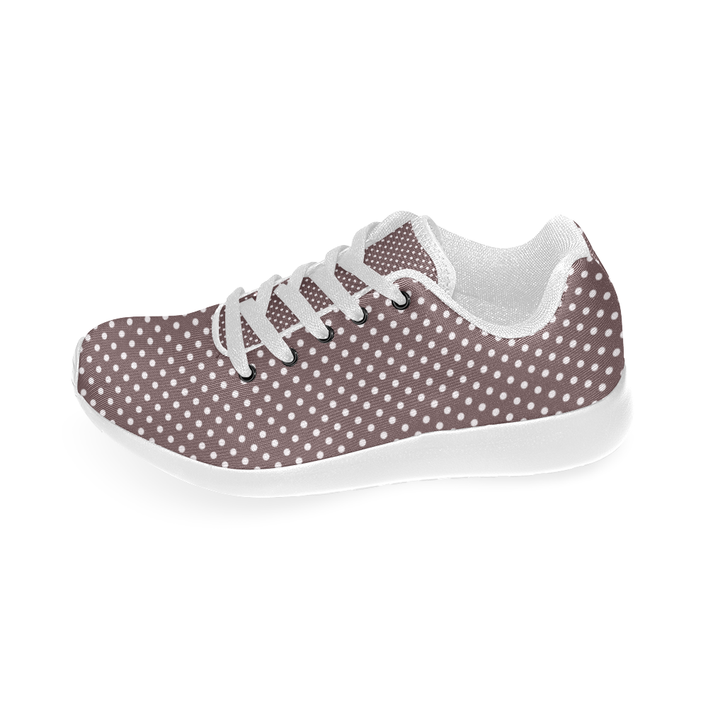 Chocolate brown polka dots Kid's Running Shoes (Model 020)