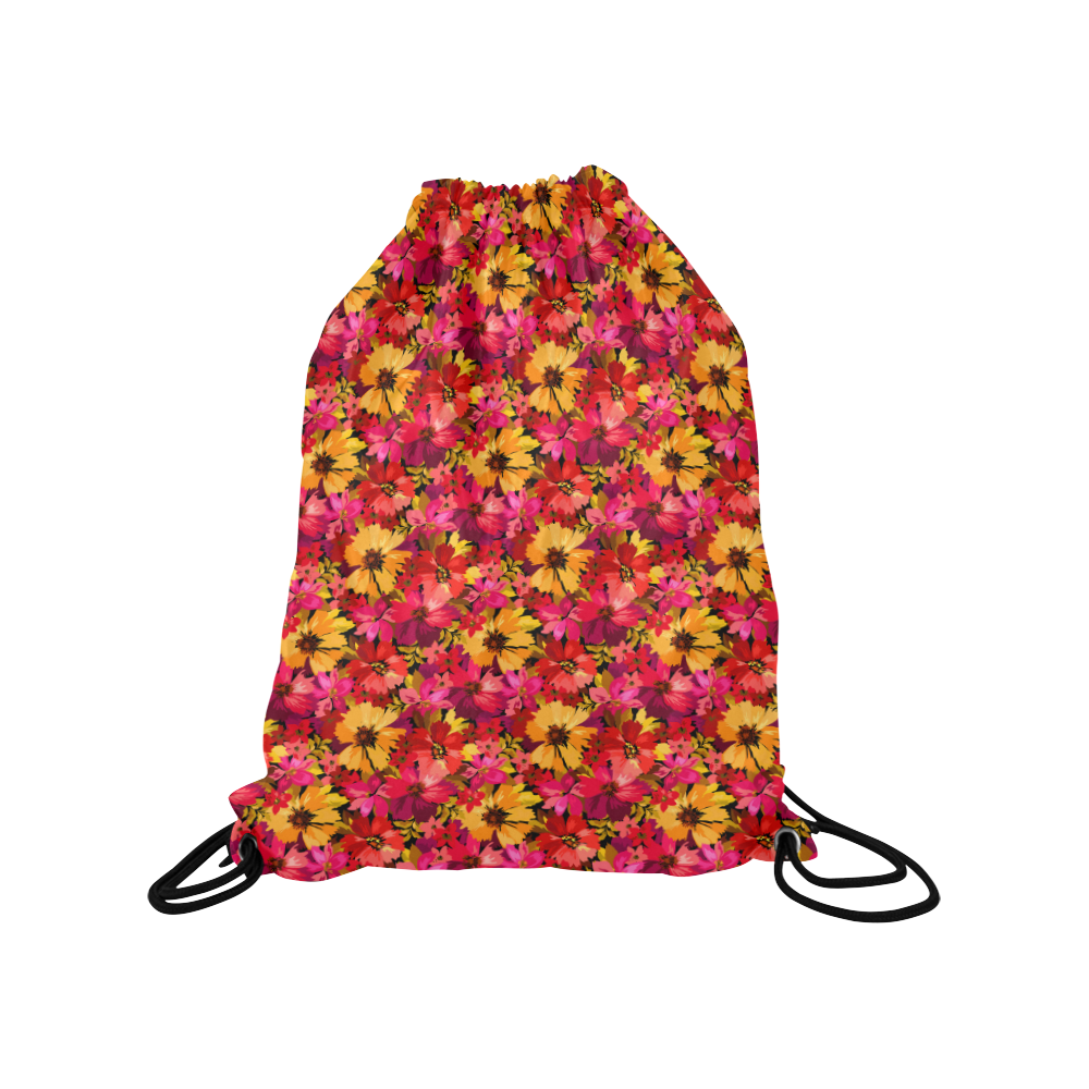 Flower Pattern Medium Drawstring Bag Model 1604 (Twin Sides) 13.8"(W) * 18.1"(H)
