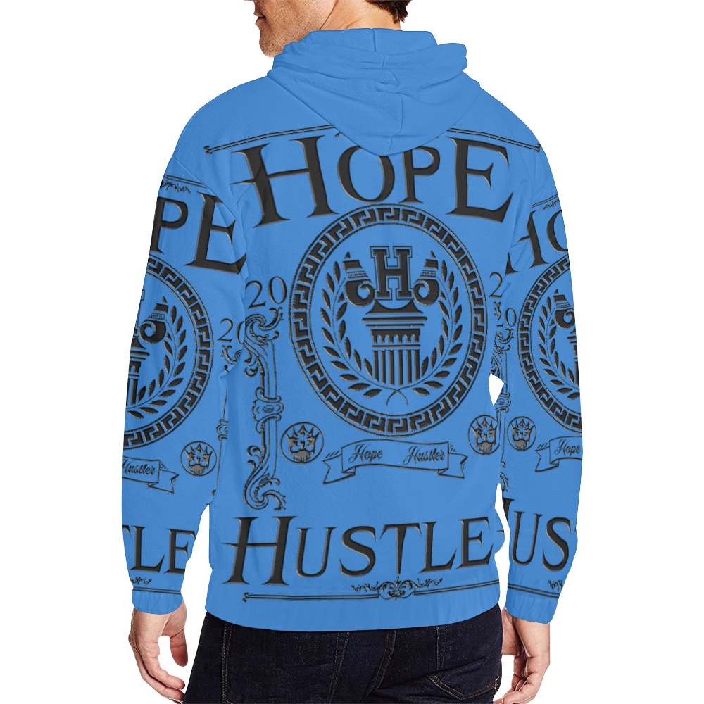 Hope Hustler GREEK Blue All Over Print Full Zip Hoodie for Men/Large Size (Model H14)