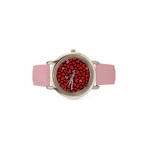 Hearts Pattern Women's Rose Gold Leather Strap Watch(Model 201)