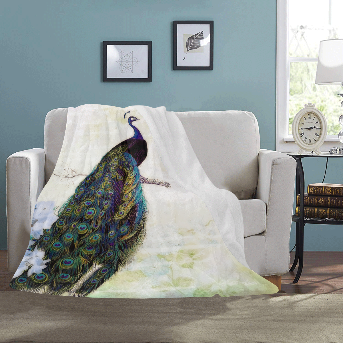 blue peacock and hydrangea Ultra-Soft Micro Fleece Blanket 43''x56''