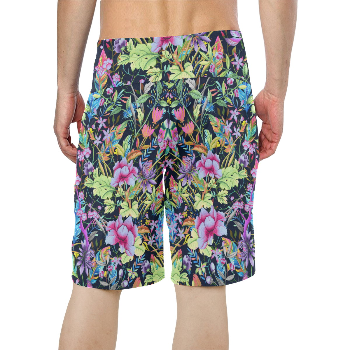 Tropical Flowers Butterflies Feathers Wallpaper 1 Men's All Over Print Board Shorts (Model L16)