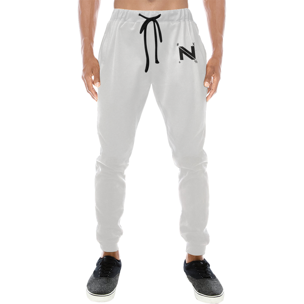 NUMBERS Collection N LOGO White/Black Men's All Over Print Sweatpants (Model L11)