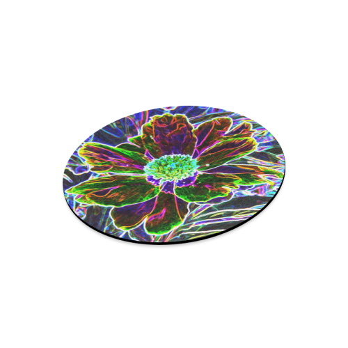 Abstract Garden Peony in Black and Blue Round Mousepad