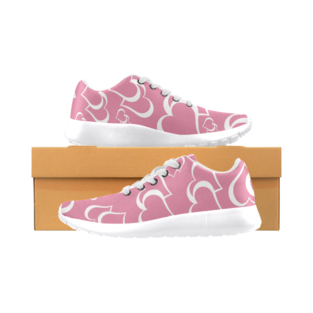 White and Rose Pink Hearts Pattern Women's Running Shoes/Large Size (Model 020)