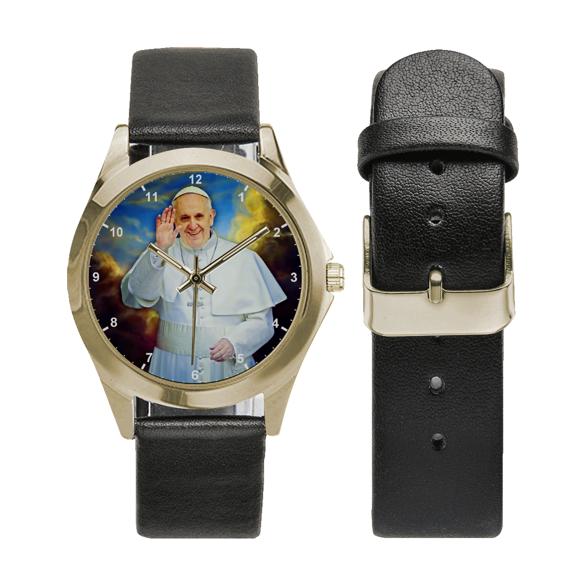 Pope Francis Unisex Silver-Tone Round Leather Watch (Model 216)