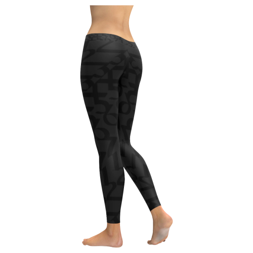 NUMBERS Collection 1234567 Matt/Black Women's Low Rise Leggings (Invisible Stitch) (Model L05)