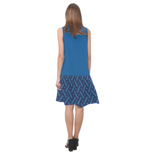 Blue Crosshatch Flair Tank Dress Sleeveless Splicing Shift Dress(Model D17)