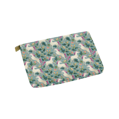 Floral Unicorn Pattern Carry-All Pouch 9.5''x6''