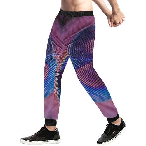 Purple Peacock Feather Men's All Over Print Sweatpants/Large Size (Model L11)