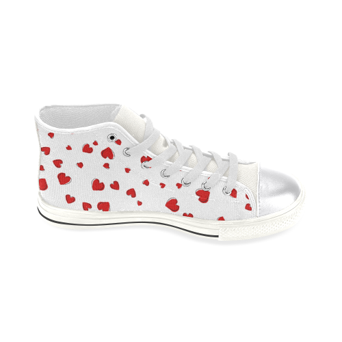 Red Hearts Floating on White Women's Classic High Top Canvas Shoes (Model 017)