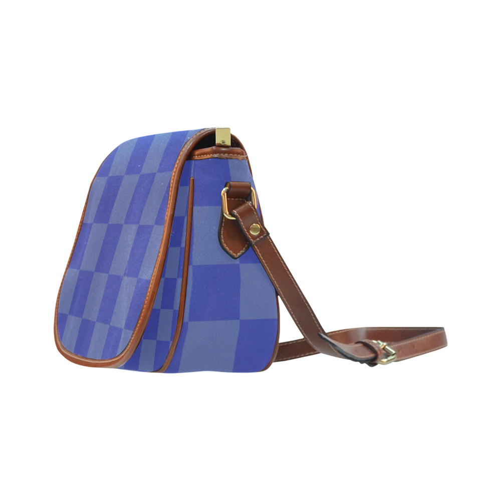 Minimalism Blue Checks Pattern Saddle Bag/Large (Model 1649)