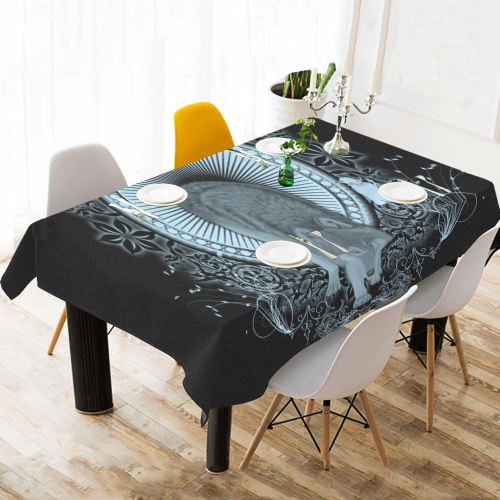 Wolf in black and blue Cotton Linen Tablecloth 60"x 104"