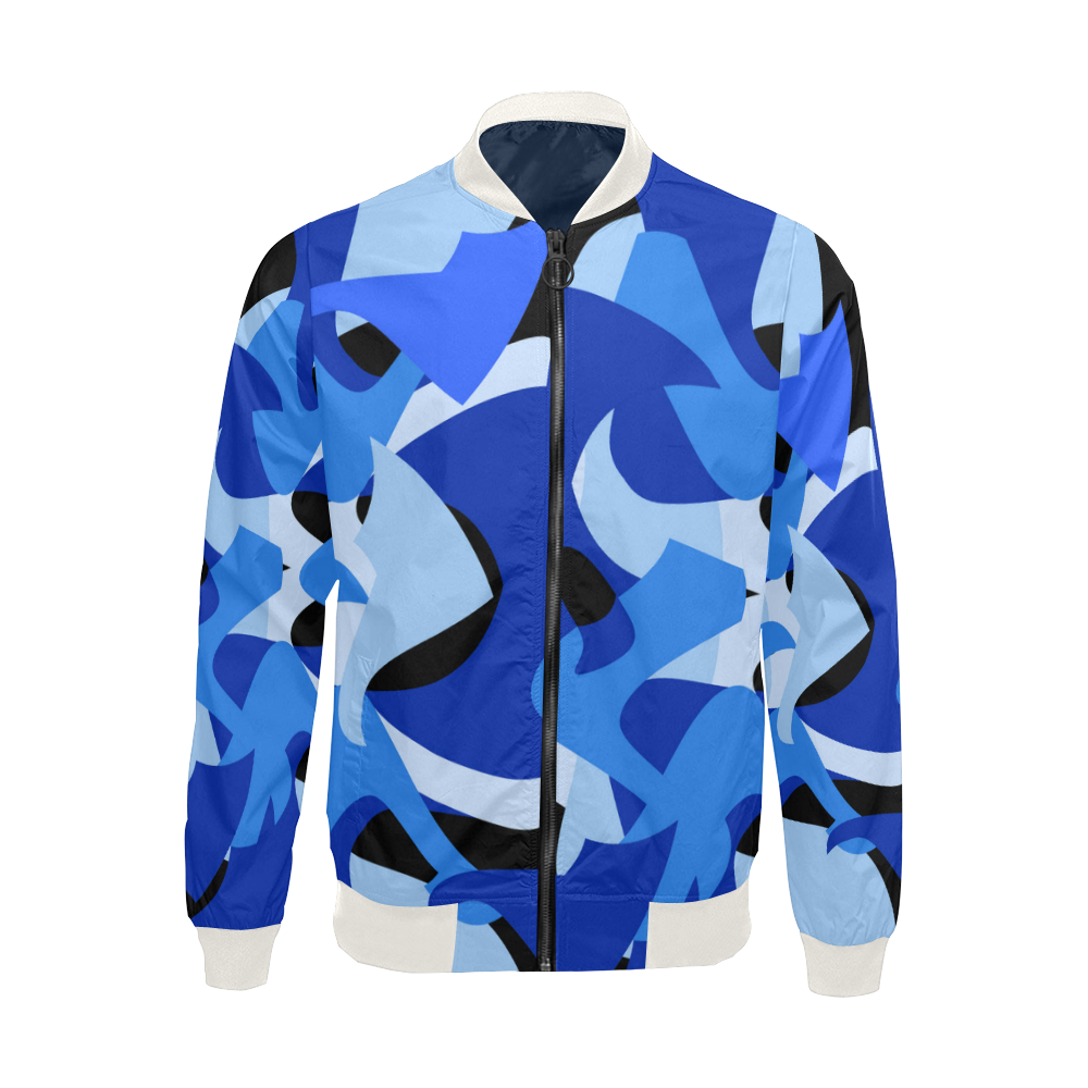 Camouflage Abstract Blue and Black All Over Print Bomber Jacket for Men (Model H19)