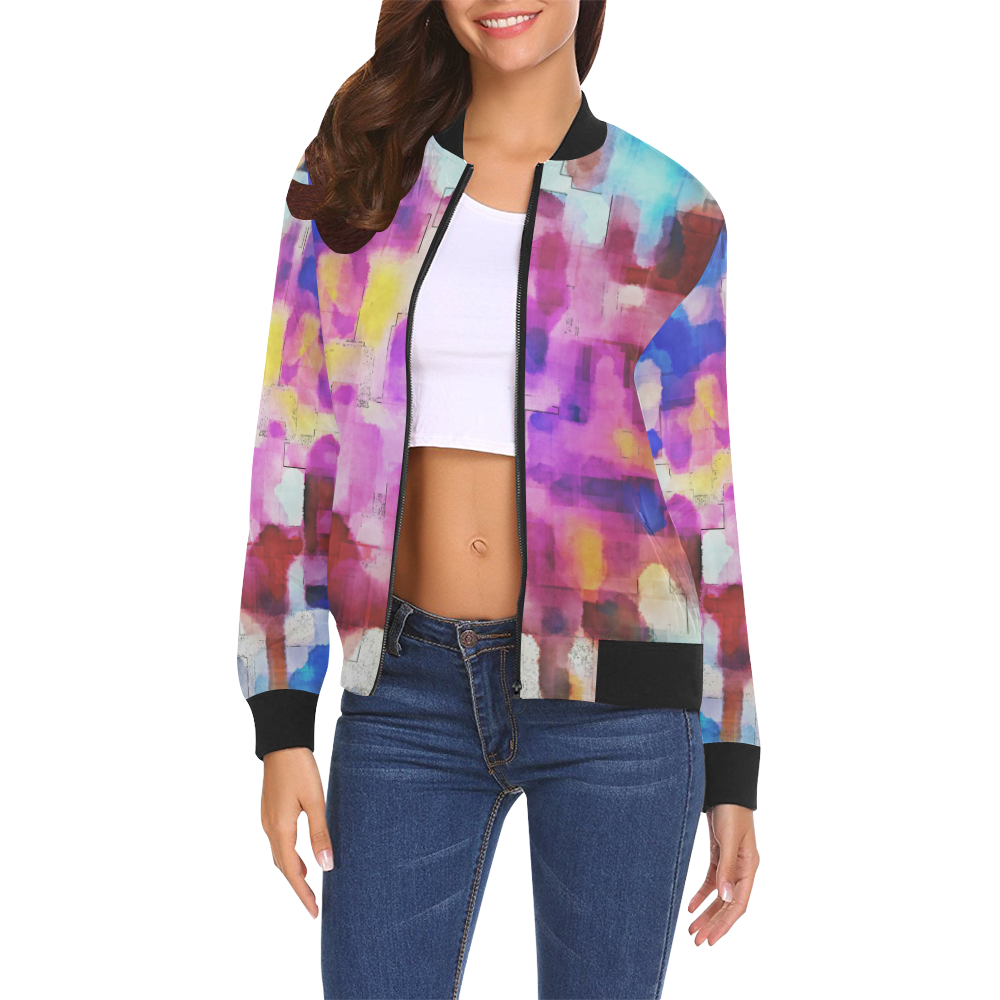 Blue pink watercolors All Over Print Bomber Jacket for Women (Model H19)