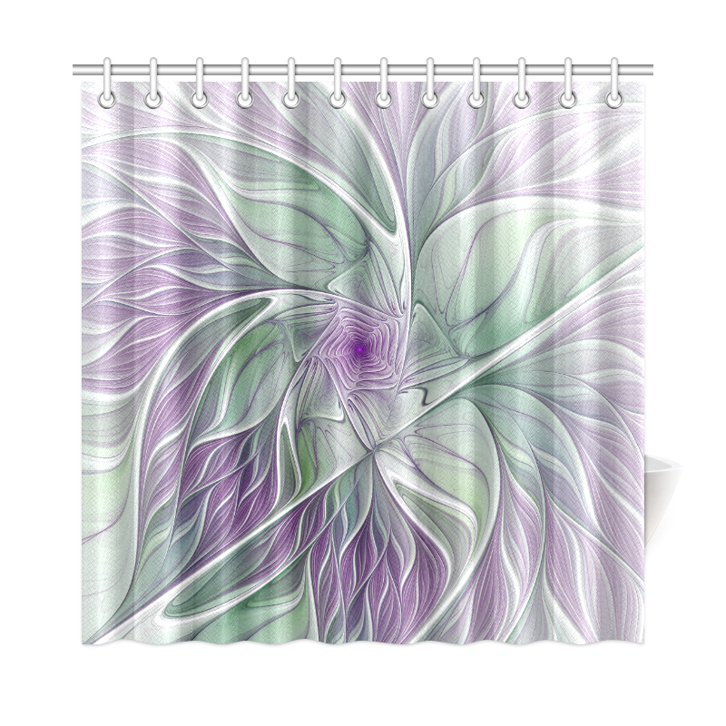 Flower Dream Abstract Purple Sea Green Floral Fractal Art Shower Curtain 72"x72"