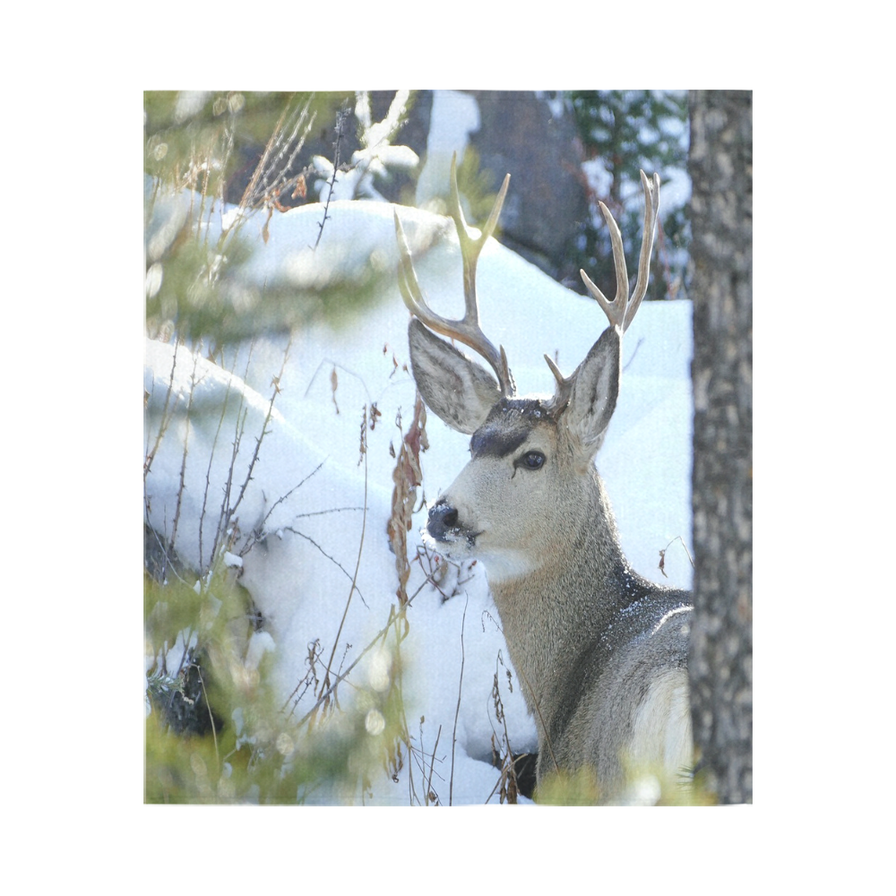 Deer In The Snow Cotton Linen Wall Tapestry 51"x 60"