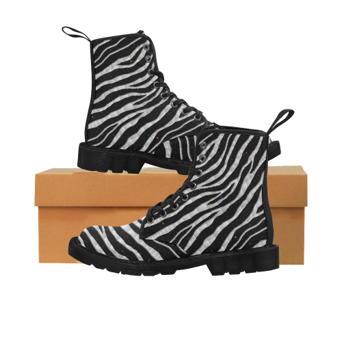 Ripped SpaceTime Stripes - White Martin Boots for Women (Black) (Model 1203H)