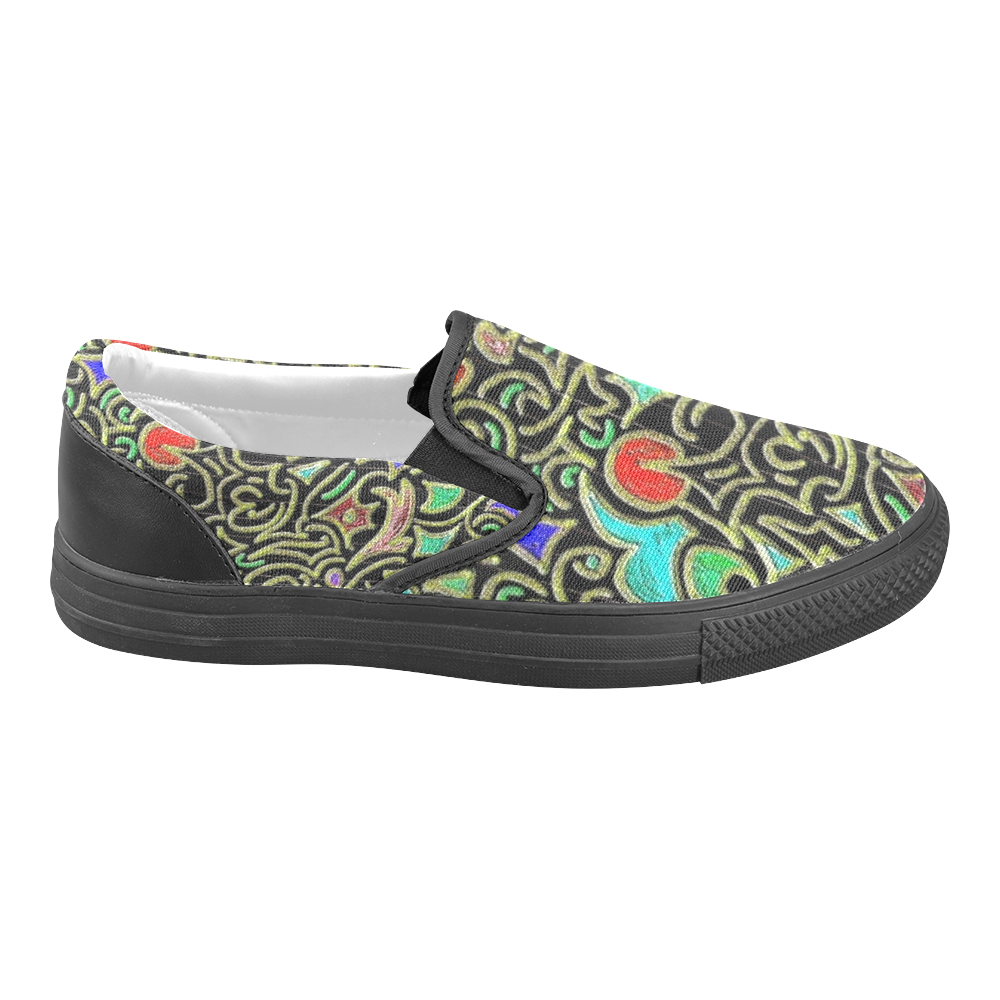 swirl retro abstract doodle Slip-on Canvas Shoes for Men/Large Size (Model 019)