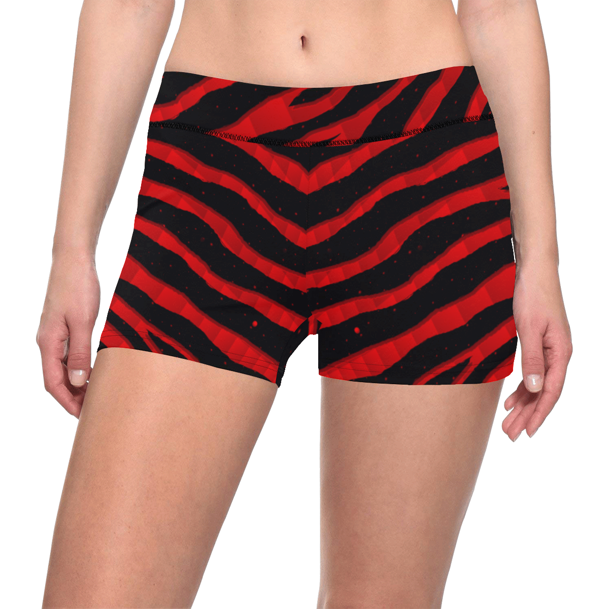 Ripped SpaceTime Stripes - Red Women's All Over Print Short Leggings (Model L28)