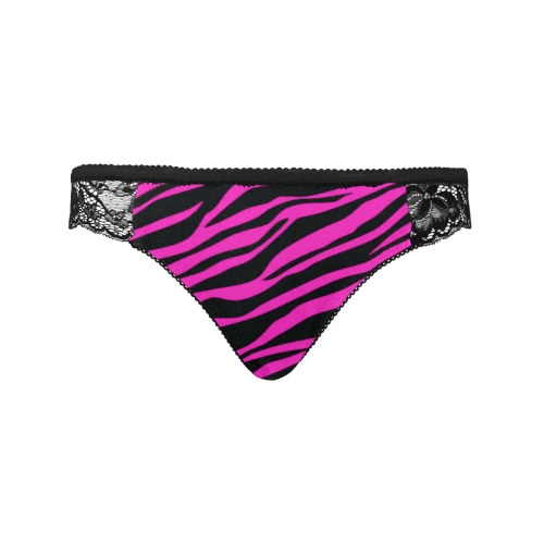 Hot Pink Zebra Stripes Black Women's Lace Panty (Model L41)