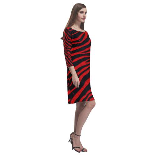 Ripped SpaceTime Stripes - Red Rhea Loose Round Neck Dress(Model D22)