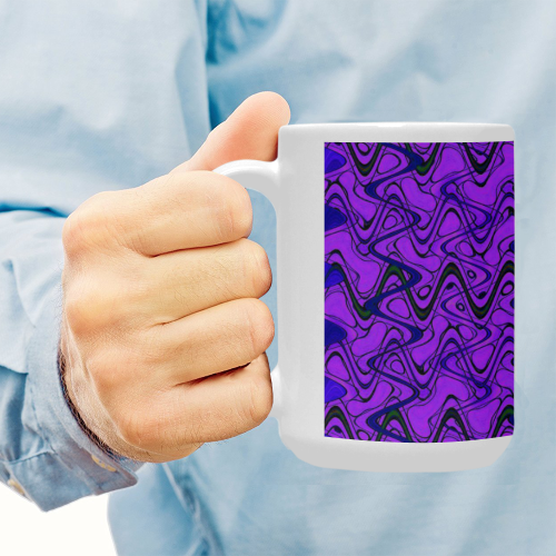 Purple and Black Waves pattern design Custom Ceramic Mug (15OZ)