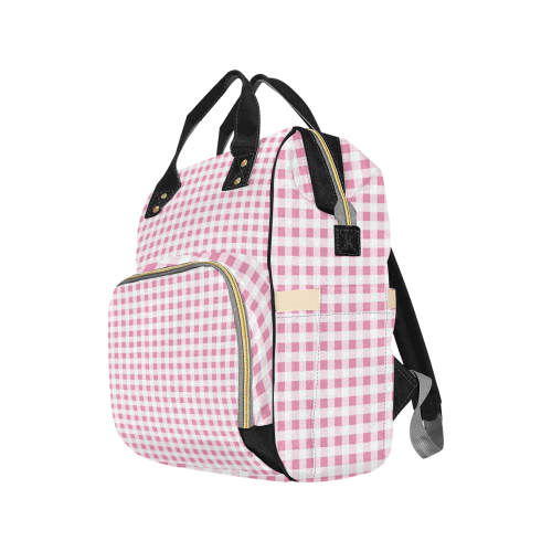 Petal Pink Gingham Multi-Function Diaper Backpack/Diaper Bag (Model 1688)