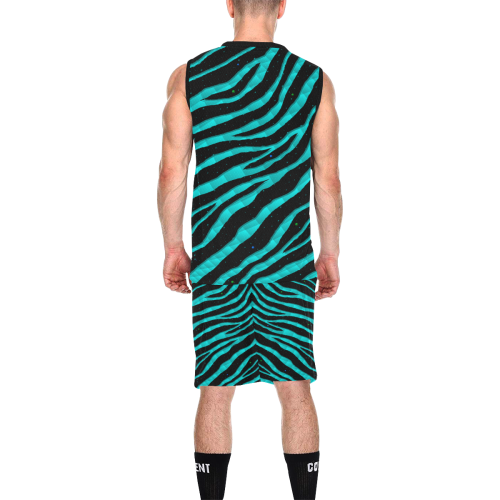 Ripped SpaceTime Stripes - Cyan All Over Print Basketball Uniform