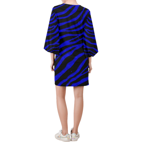 Ripped SpaceTime Stripes - Blue Bell Sleeve Dress (Model D52)